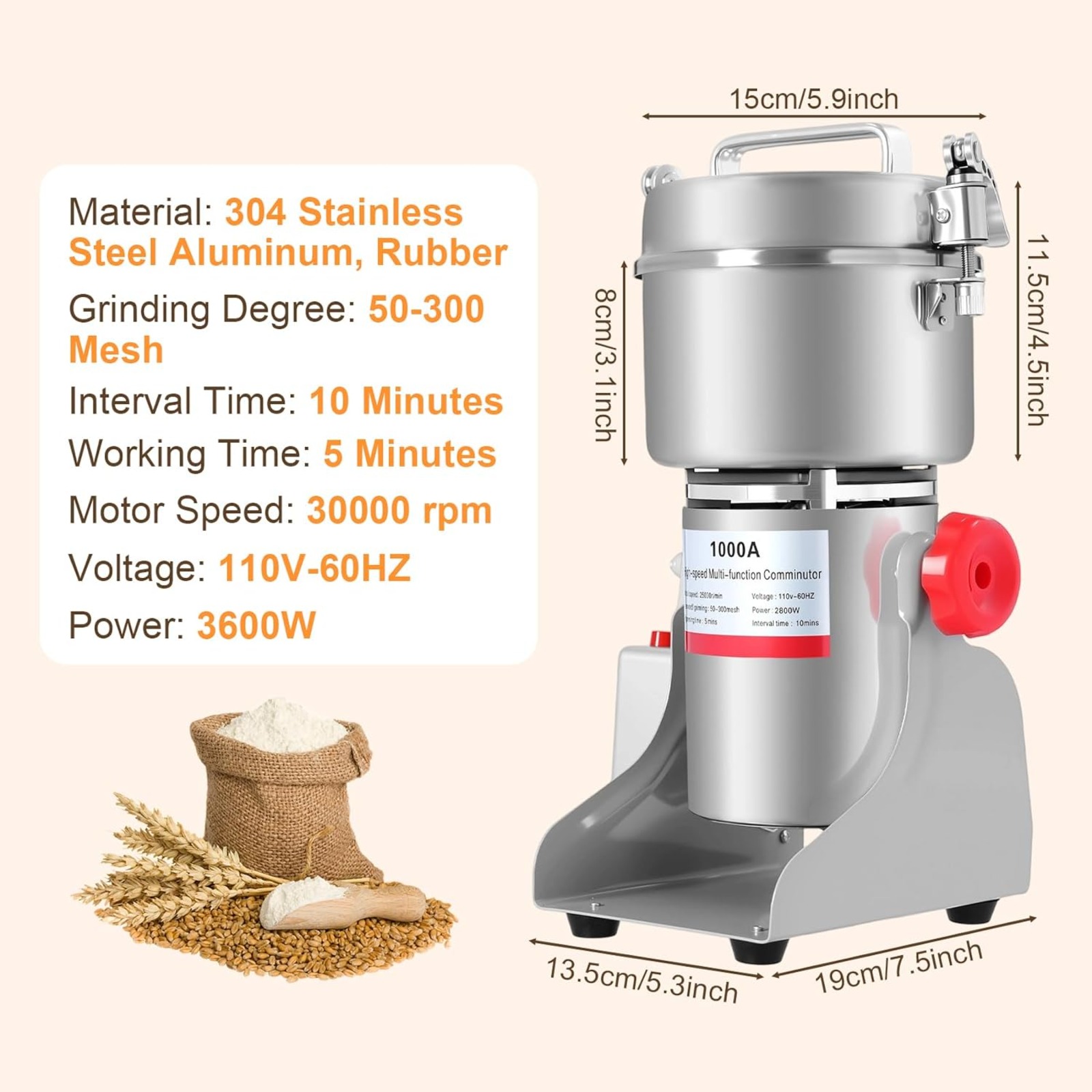 3600W High Speed Commercial El - مراجعة Grain Mill Grinder وسعره